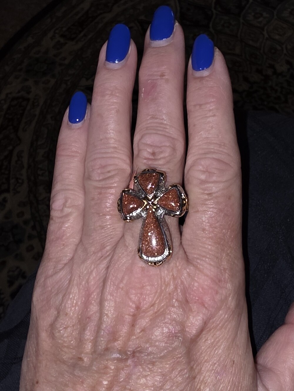 JTV Two-Tone Goldstone Stainless Steel Cross Statement Ring Size 11 - Picture 6 of 12